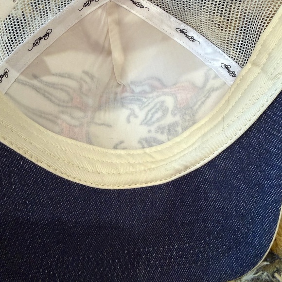Ed Hardy White Mesh Trucker Cap with Rhinestone Skull Accent main image 7